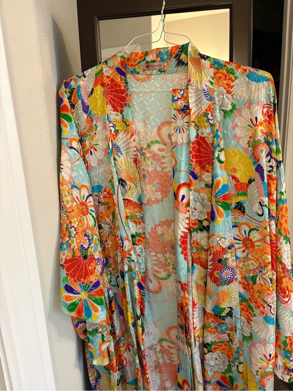 Vintage Vibrant Floral & Crane Kimono Robe